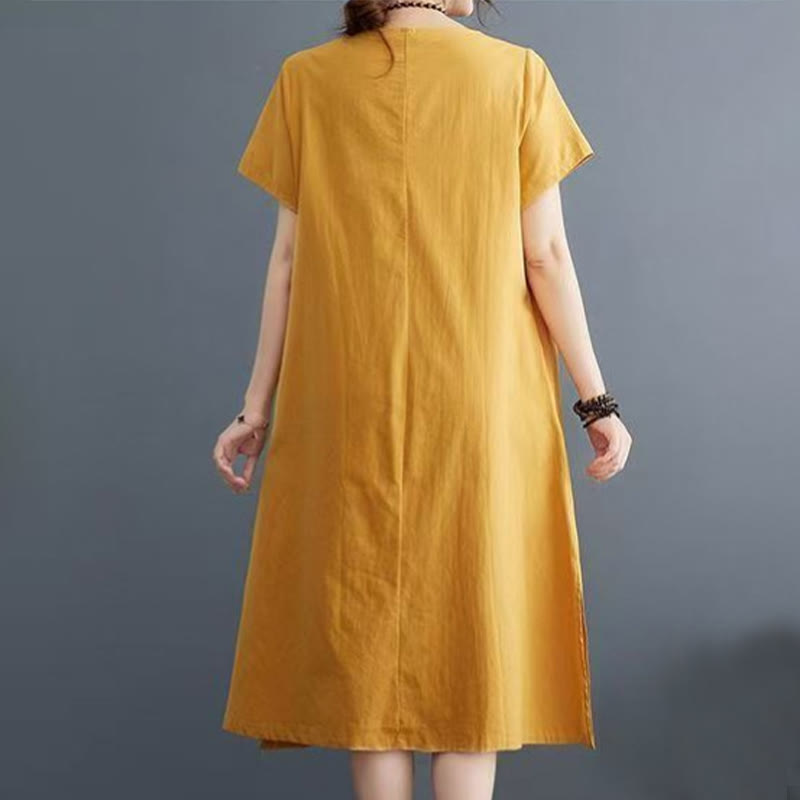 Foviel Summer Printing Phoenix Pattern Short Sleeve Midi Dress