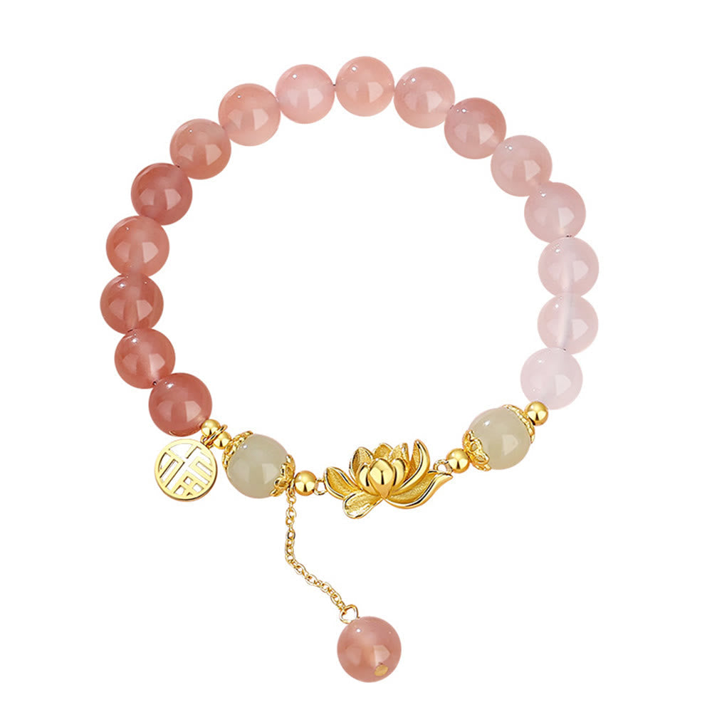 Bracelet Foviel en argent sterling 925 avec agate naturelle à dégradé, jade de Hetian, lotus et caractère chinois Fu, symbole d'éveil