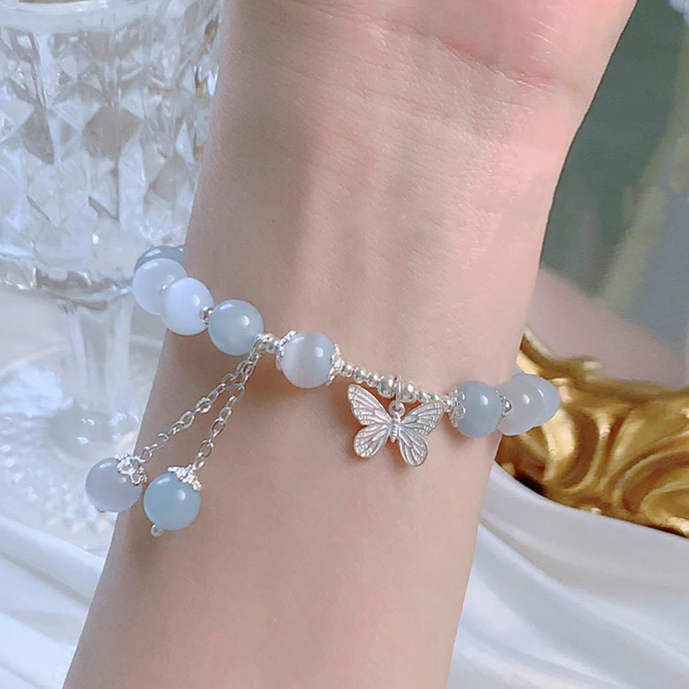 Bracelet de soutien Foviel avec charm papillon en aigue-marine œil de chat