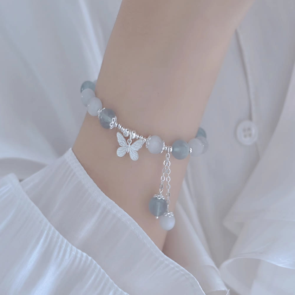 Bracelet de soutien Foviel avec charm papillon en aigue-marine œil de chat