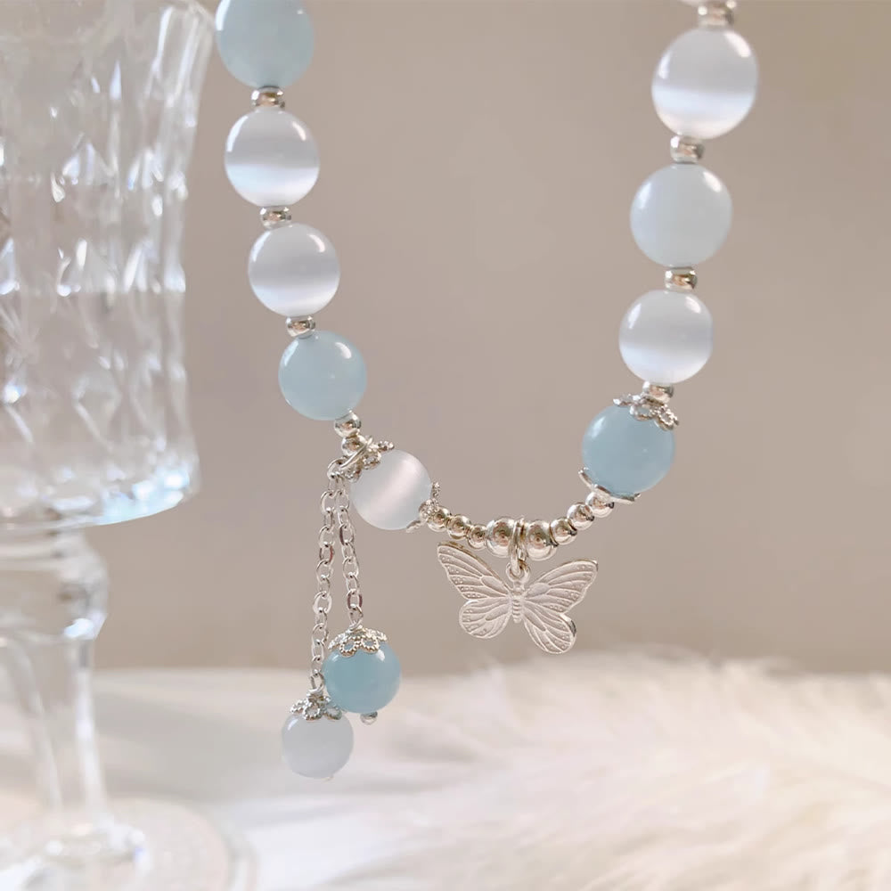 Bracelet de soutien Foviel avec charm papillon en aigue-marine œil de chat