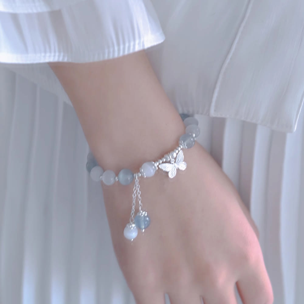 Bracelet de soutien Foviel avec charm papillon en aigue-marine œil de chat