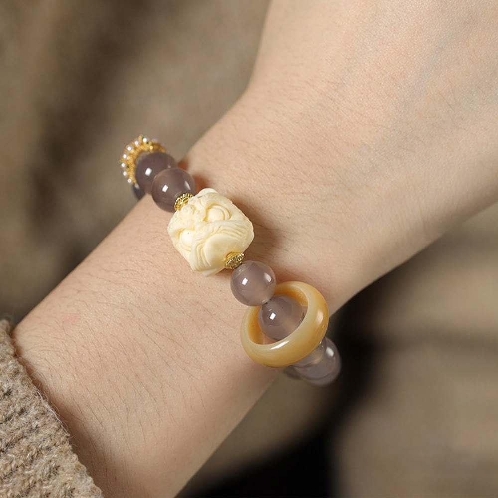 Bracelet Foviel Ambre Gris Agate Ivoire Fruit Confiance