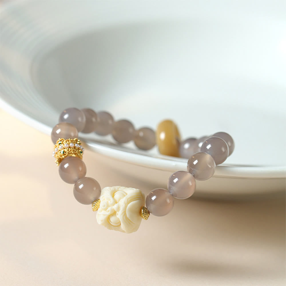 Bracelet Foviel Ambre Gris Agate Ivoire Fruit Confiance