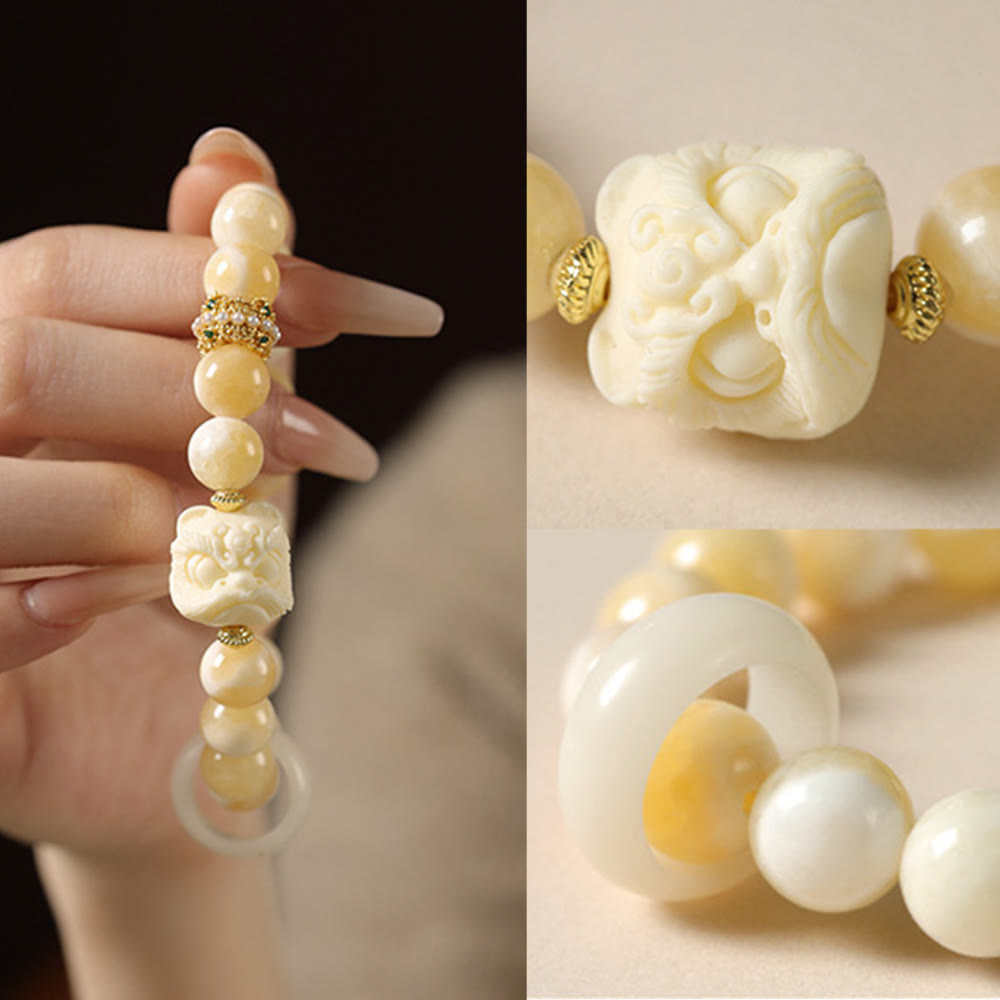 Bracelet Foviel Ambre Gris Agate Ivoire Fruit Confiance