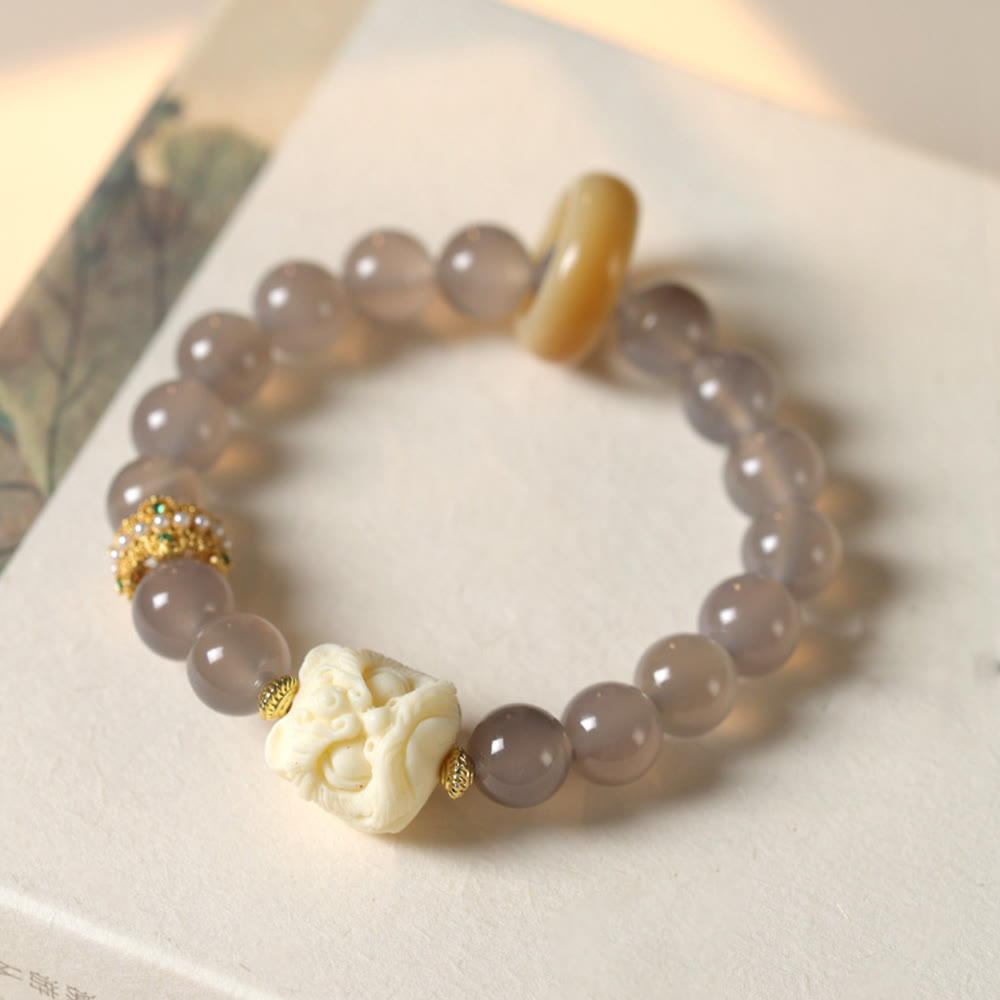 Bracelet Foviel Ambre Gris Agate Ivoire Fruit Confiance