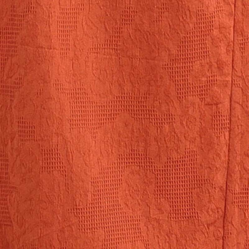 Buddha Stones Plain Jacquard Lapel Cotton Linen Short Sleeve Midi Dress With Pockets - image 19