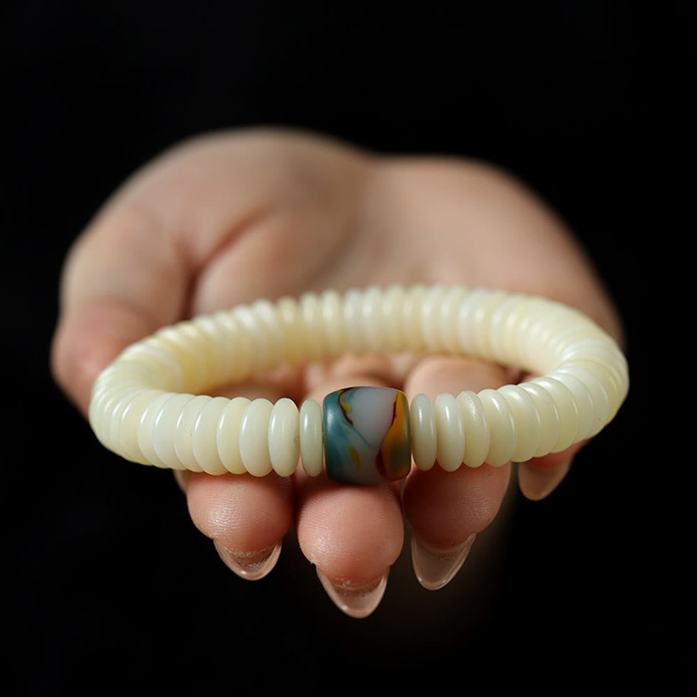 Foviel Natürliche weiße Bodhi-Samen Stein Weisheitsgold Armband