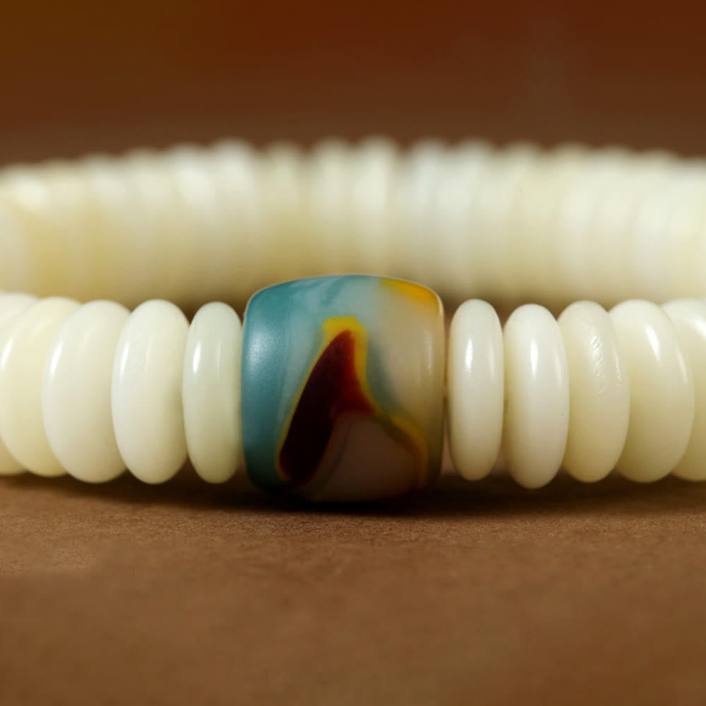Foviel Natürliche weiße Bodhi-Samen Stein Weisheitsgold Armband