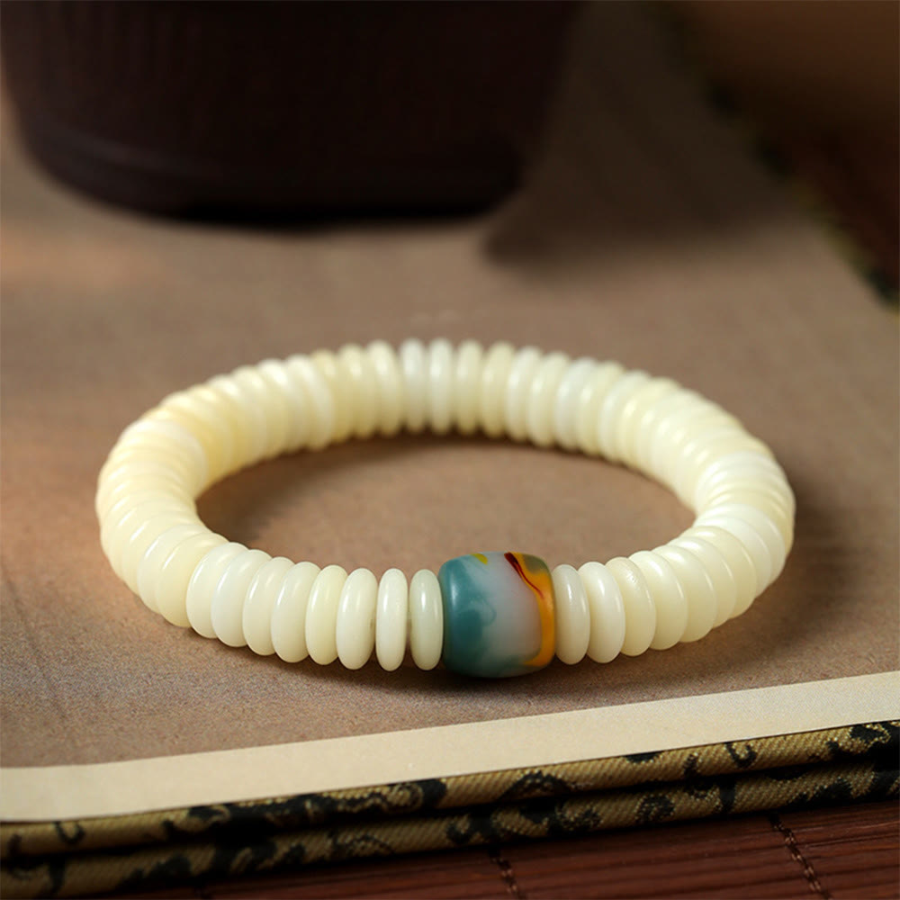 Foviel Natürliche weiße Bodhi-Samen Stein Weisheitsgold Armband