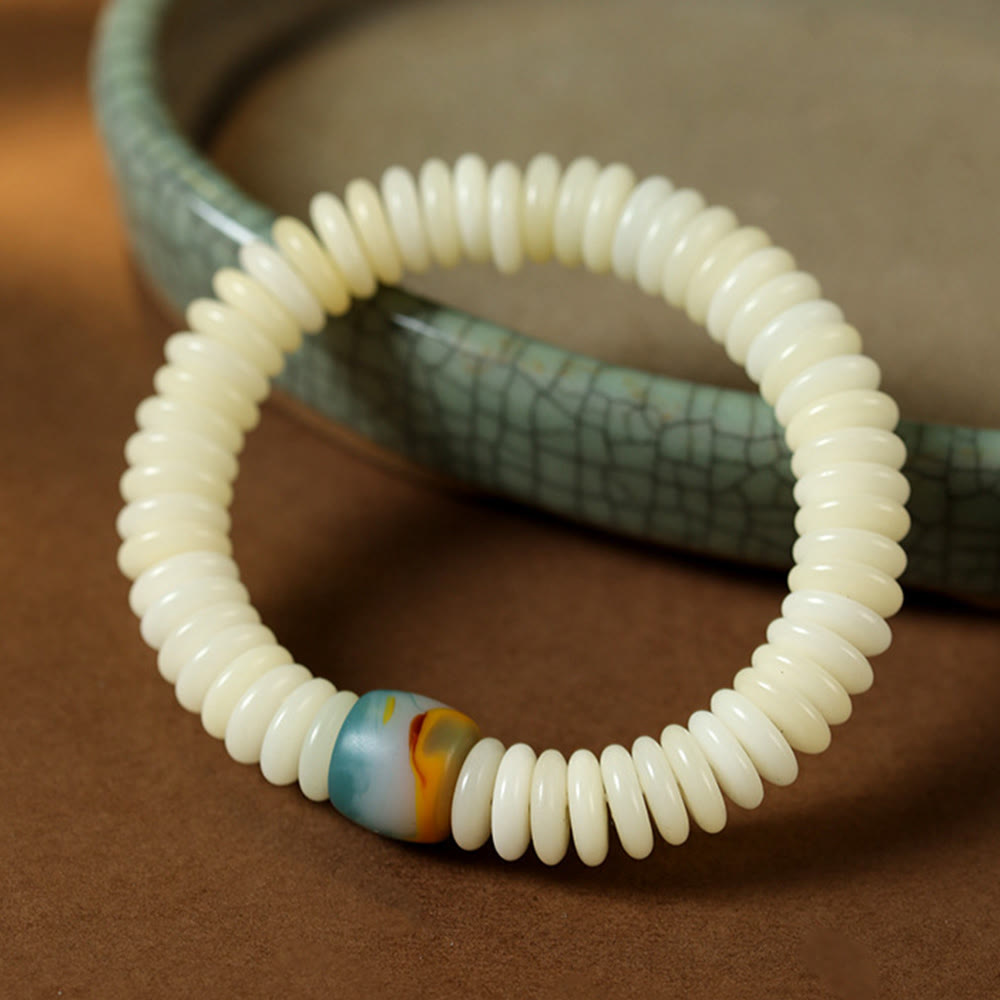 Foviel Natürliche weiße Bodhi-Samen Stein Weisheitsgold Armband