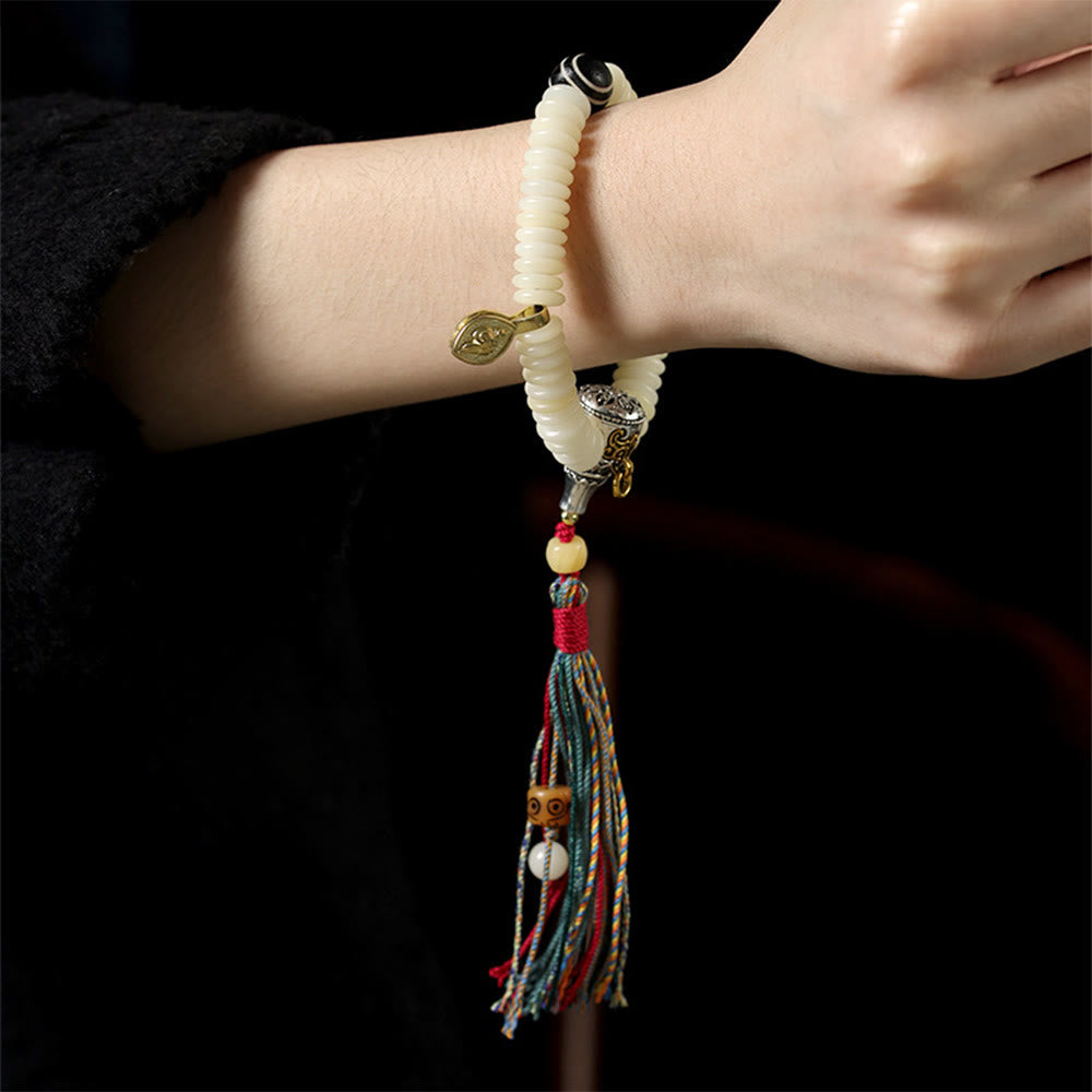 Foviel Natürliche weiße Bodhi-Samen Stein Weisheitsgold Armband
