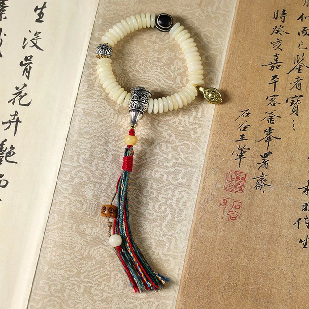 Foviel Natürliche weiße Bodhi-Samen Stein Weisheitsgold Armband