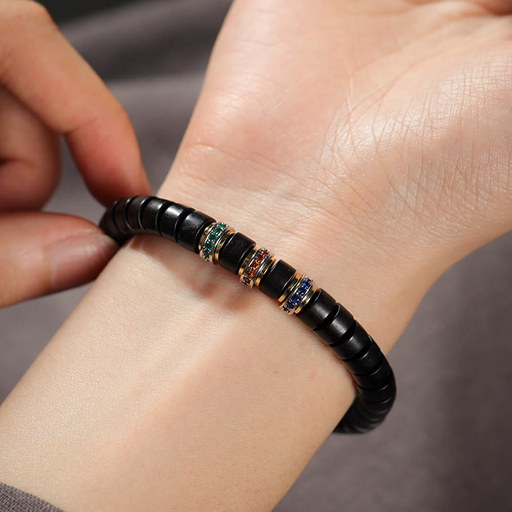Bracelet de paix Foviel en bois d'ébène et bois de santal rouge à petites feuilles avec zircon