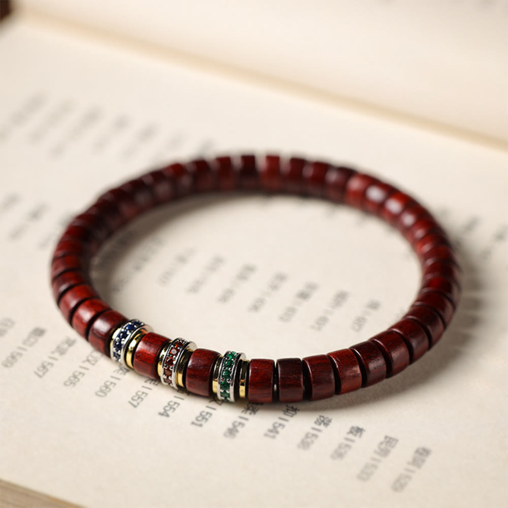 Bracelet de paix Foviel en bois d'ébène et bois de santal rouge à petites feuilles avec zircon