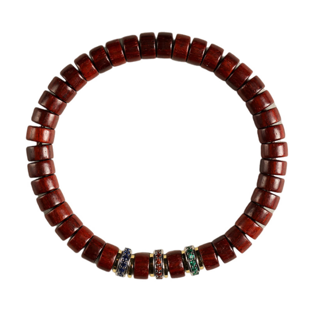 Bracelet de paix Foviel en bois d'ébène et bois de santal rouge à petites feuilles avec zircon