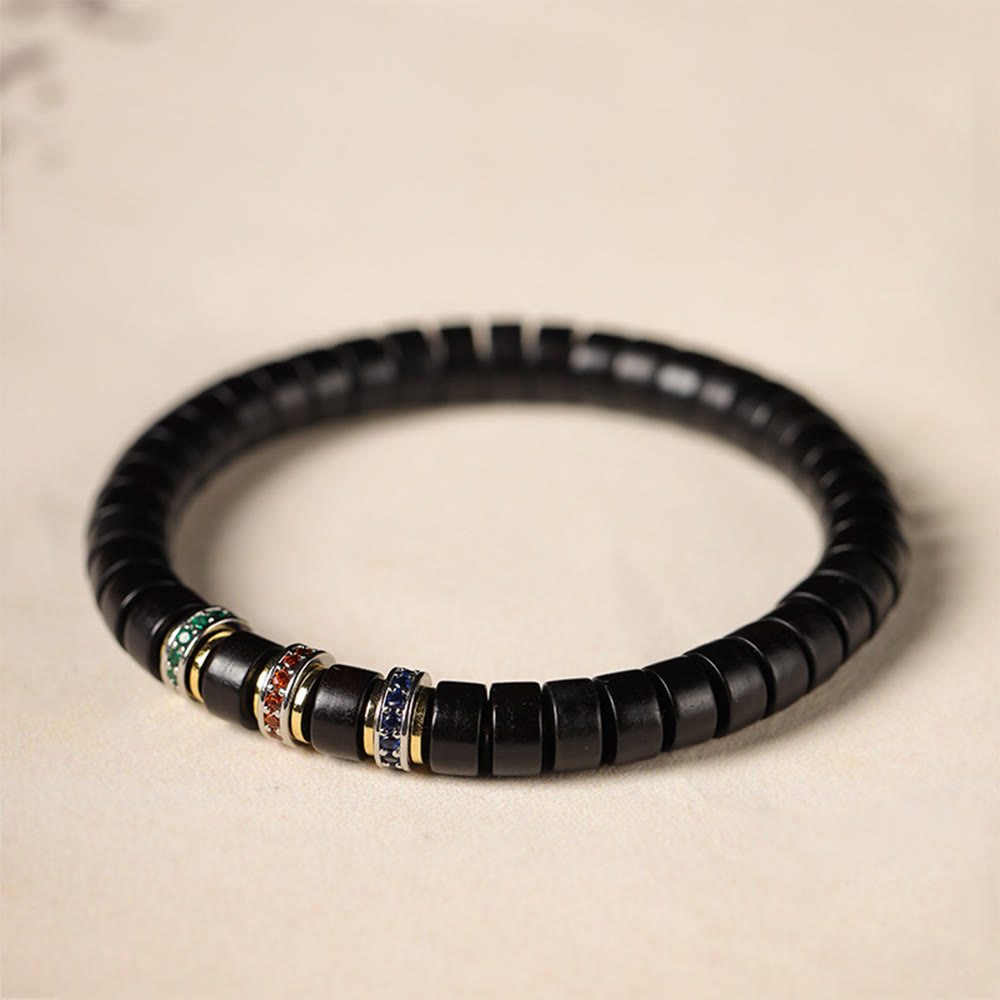 Bracelet de paix Foviel en bois d'ébène et bois de santal rouge à petites feuilles avec zircon