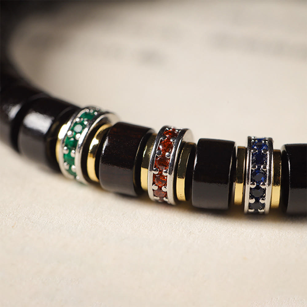 Bracelet de paix Foviel en bois d'ébène et bois de santal rouge à petites feuilles avec zircon