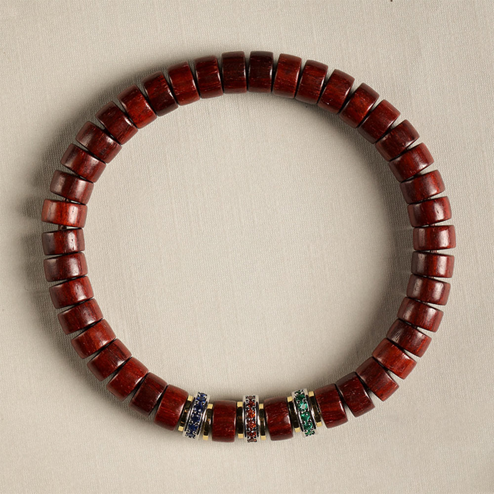 Bracelet de paix Foviel en bois d'ébène et bois de santal rouge à petites feuilles avec zircon