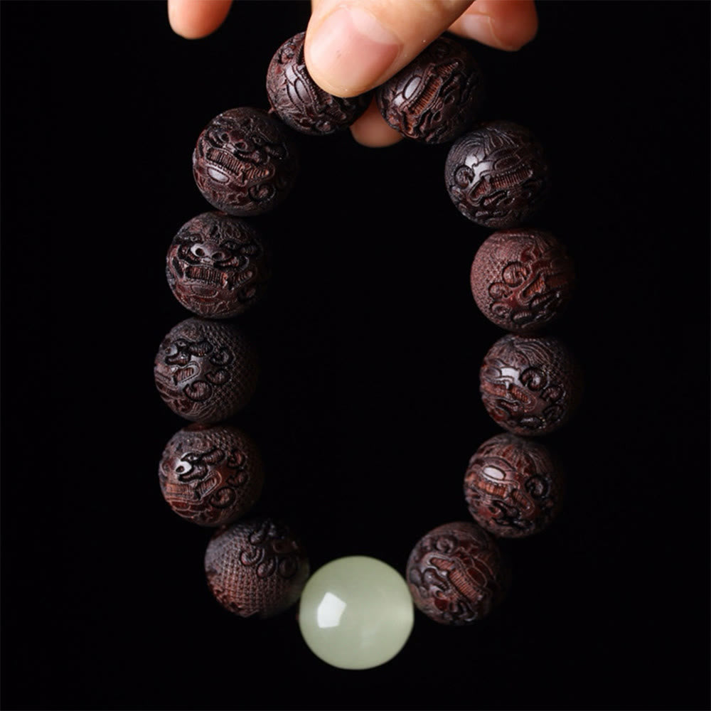 Foviel Tibetan Rosewood Engraving PiXiu Warmth Bracelet