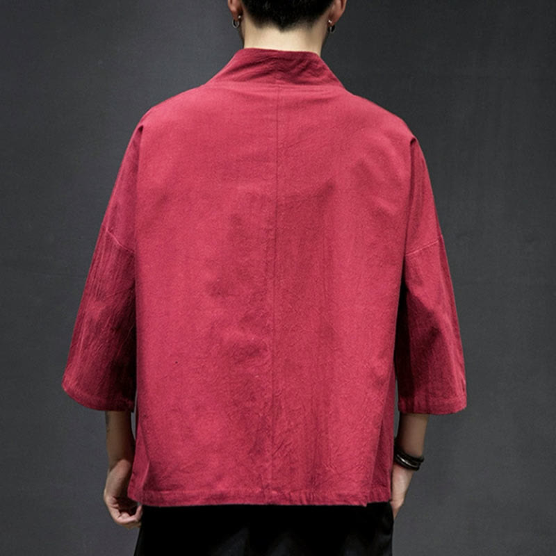 Foviel Stickerei öffnen Front Jacke Herren Dreiviertel Ärmel Kimono