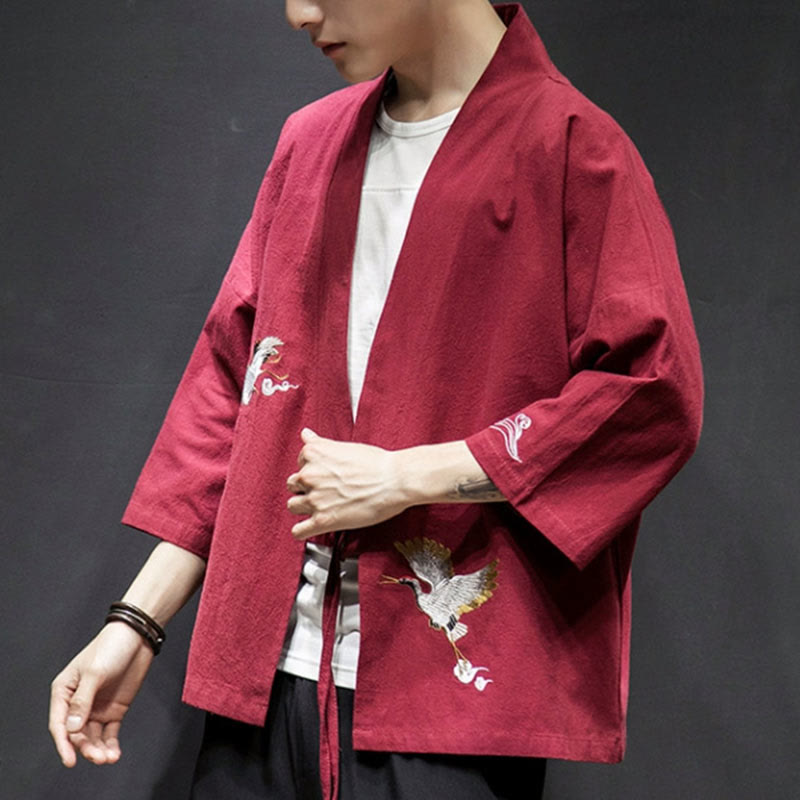 Foviel Stickerei öffnen Front Jacke Herren Dreiviertel Ärmel Kimono