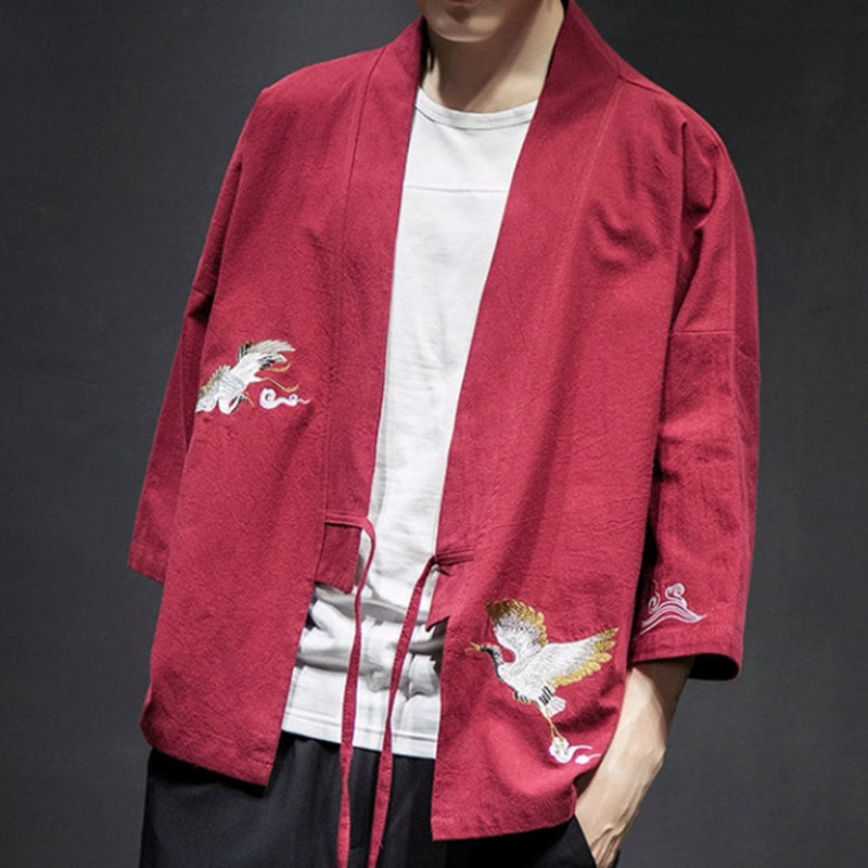 Foviel Stickerei öffnen Front Jacke Herren Dreiviertel Ärmel Kimono