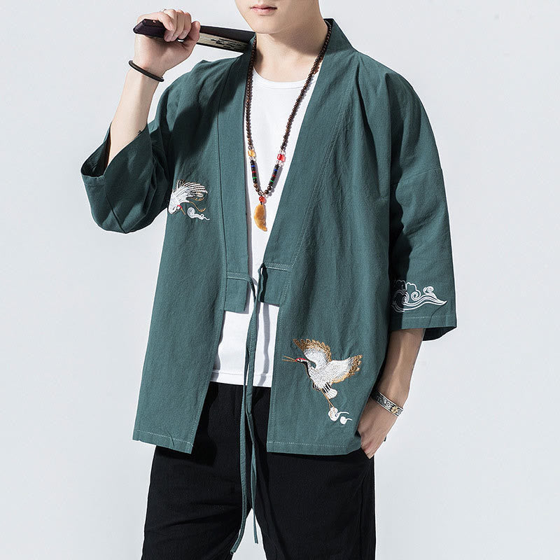 Foviel Stickerei öffnen Front Jacke Herren Dreiviertel Ärmel Kimono