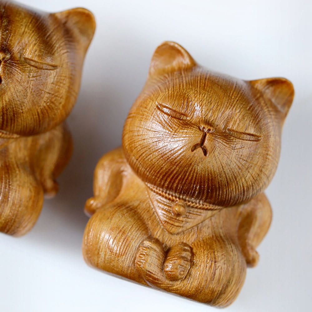 Foviel Mini Grün Sandelholz Glücks Cat geschnitzt beruhigend Dekorationen