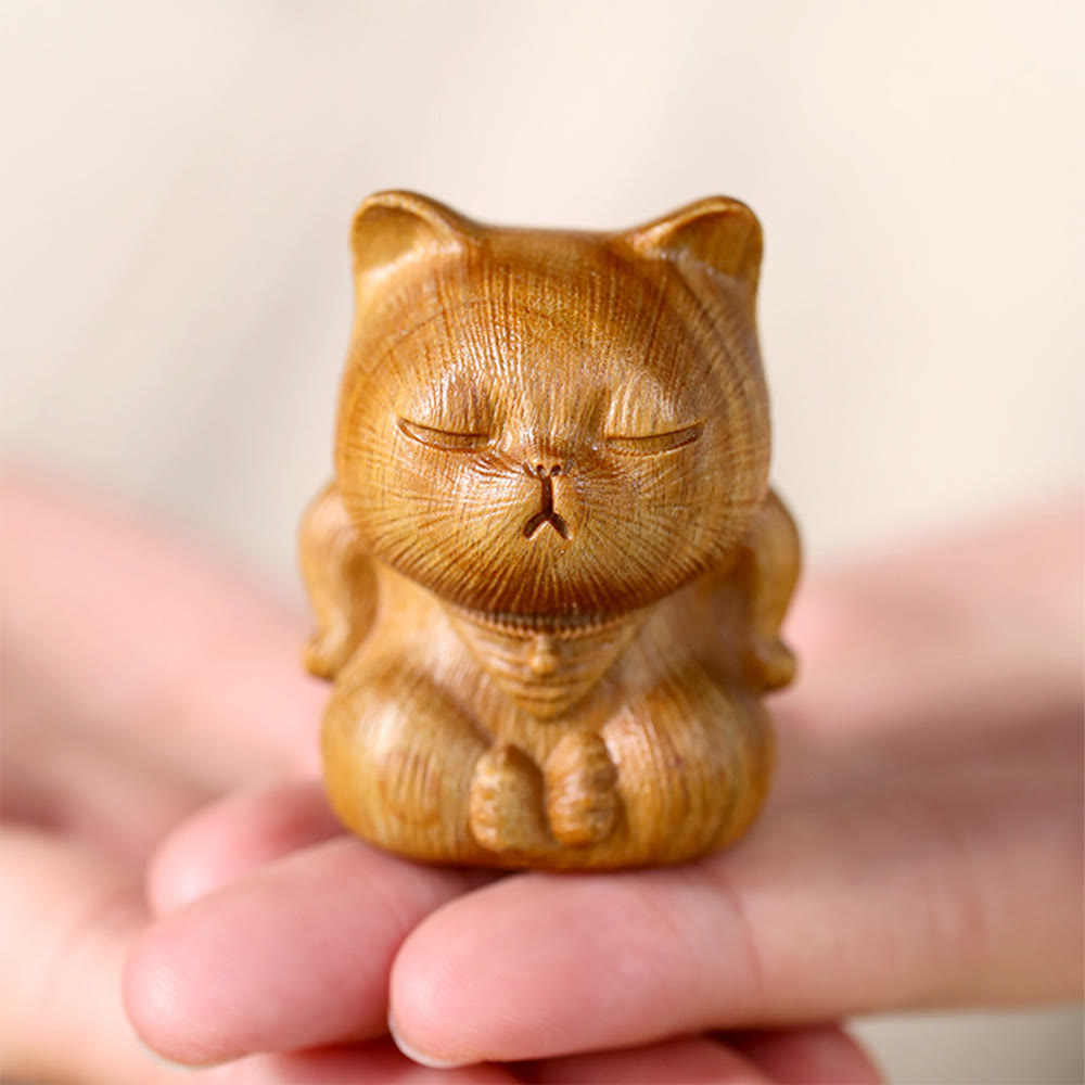 Foviel Mini Grün Sandelholz Glücks Cat geschnitzt beruhigend Dekorationen