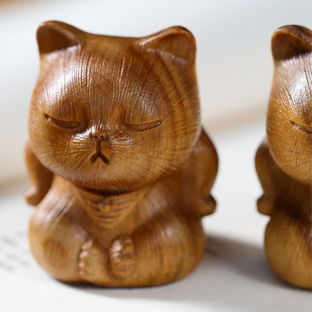 Foviel Mini Grün Sandelholz Glücks Cat geschnitzt beruhigend Dekorationen