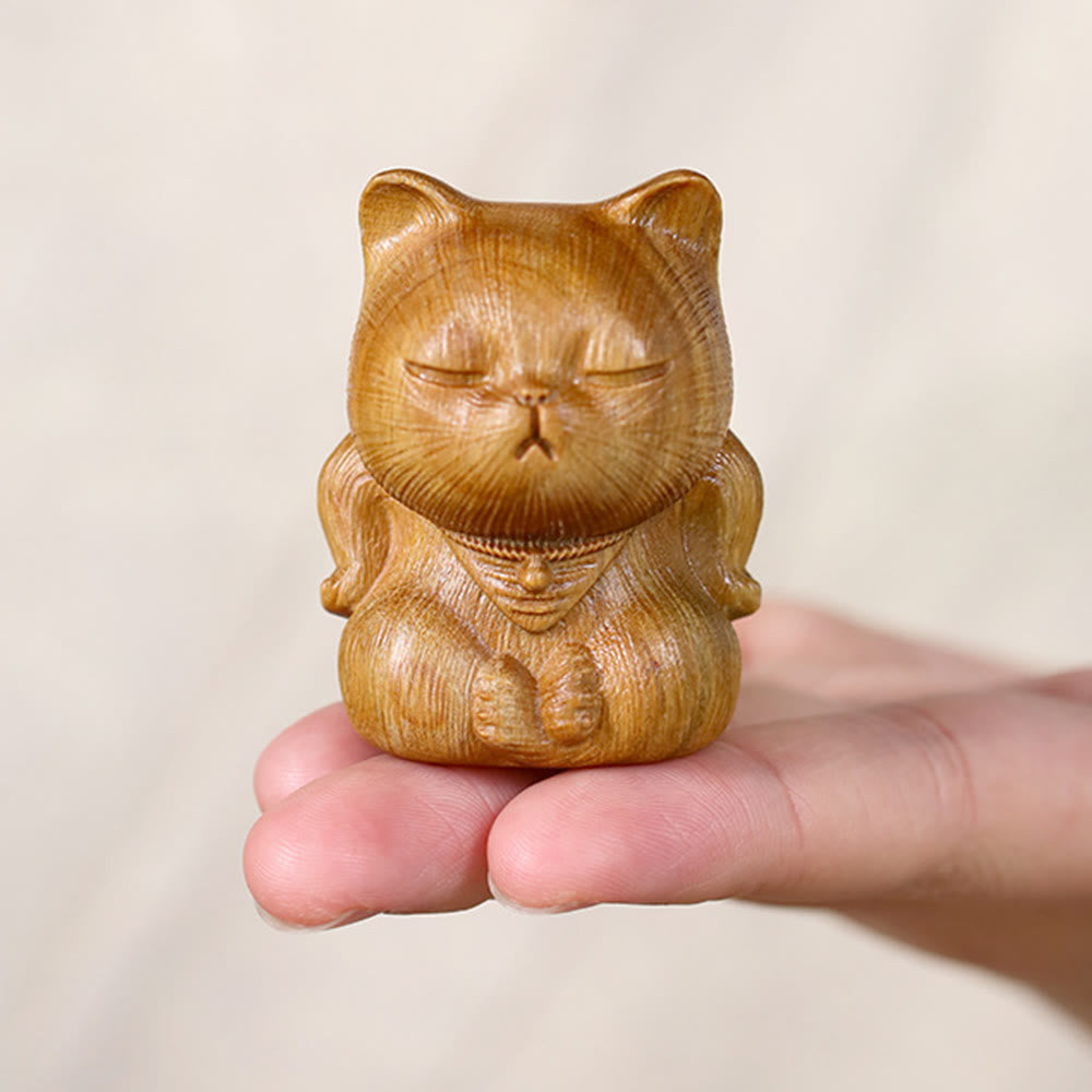 Foviel Mini Grün Sandelholz Glücks Cat geschnitzt beruhigend Dekorationen