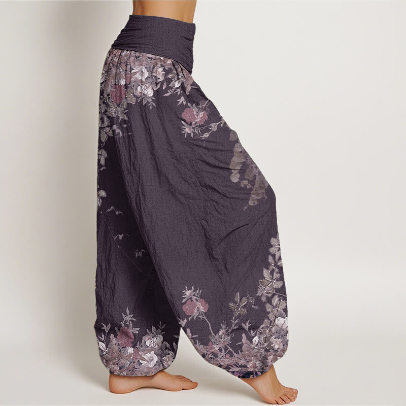 Buddha Stones Pure Cotton Casual Red Peony Flower Vine Design Women's Elastic Waist Harem Pants - image 11