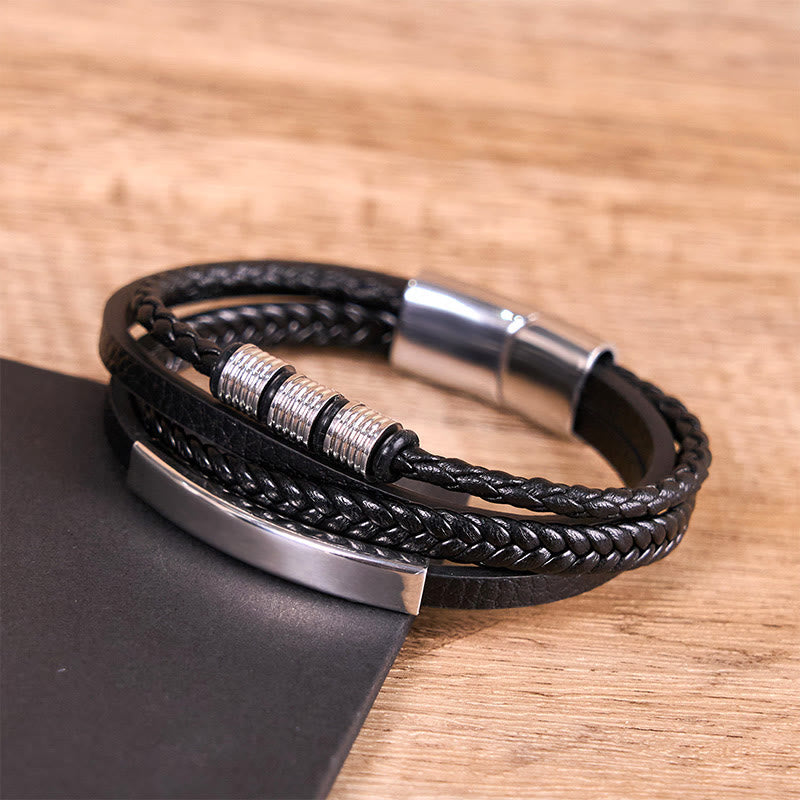 Foviel Fashion Titanium Steel Leather Hand Woven Magnetic Buckle Strengthen Bracelet