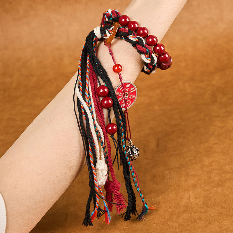 Foviel Tibetan Mountain Ghosts Spend Money Cinnabar Double-Layer Red Rope Tassel Protection Bracelet