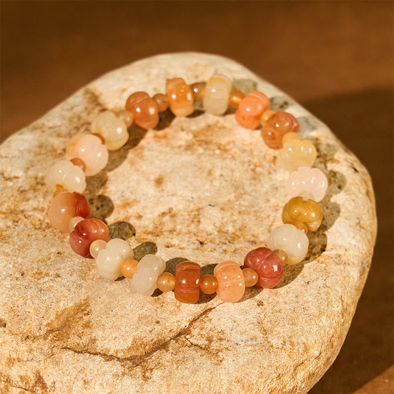 Foviel Golden Silk Jade Pumpkin Beads Wealth Luck Bracelet