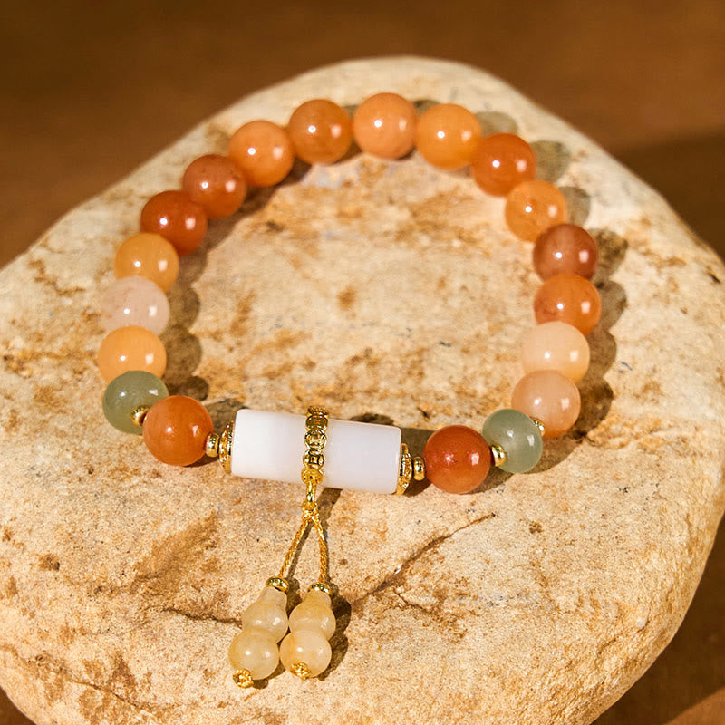 Foviel Goldene Seide Jade Perlen Kürbis Weiß Kristall Reichtum Glück Armband