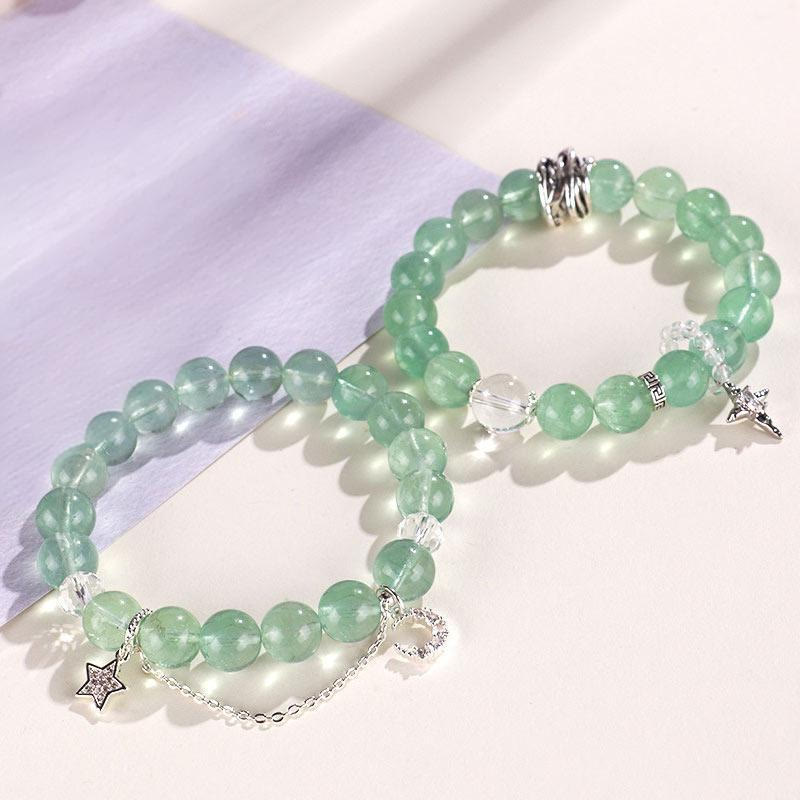 Foviel Green Fluorite Beads Moon Star Peace Bracelet