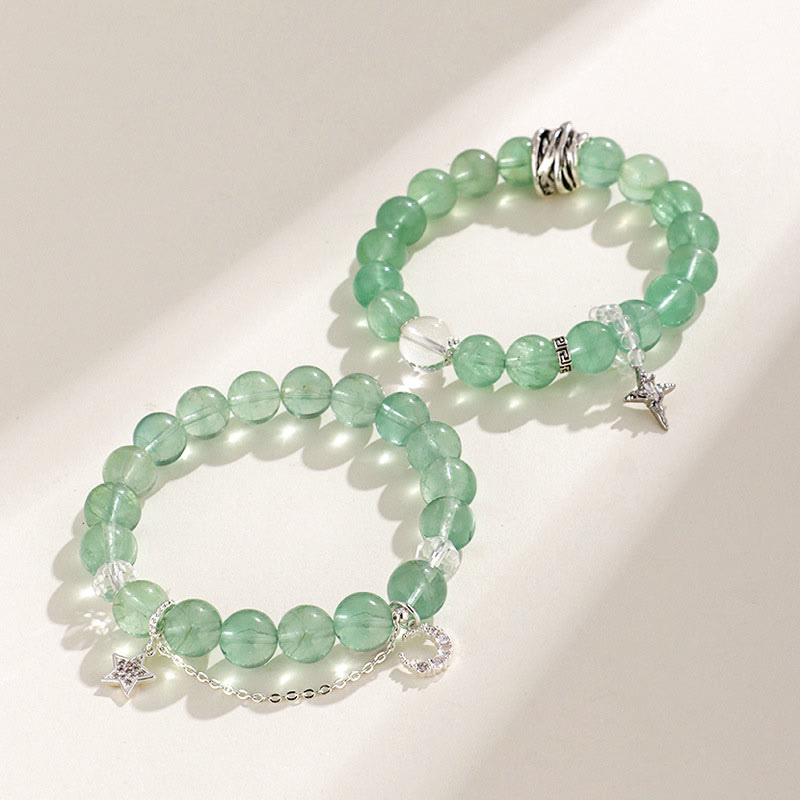 Foviel Green Fluorite Beads Moon Star Peace Bracelet