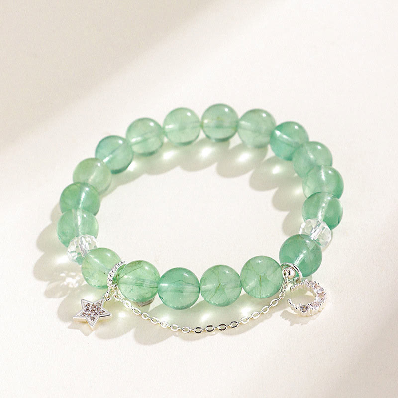 Foviel Green Fluorite Beads Moon Star Peace Bracelet