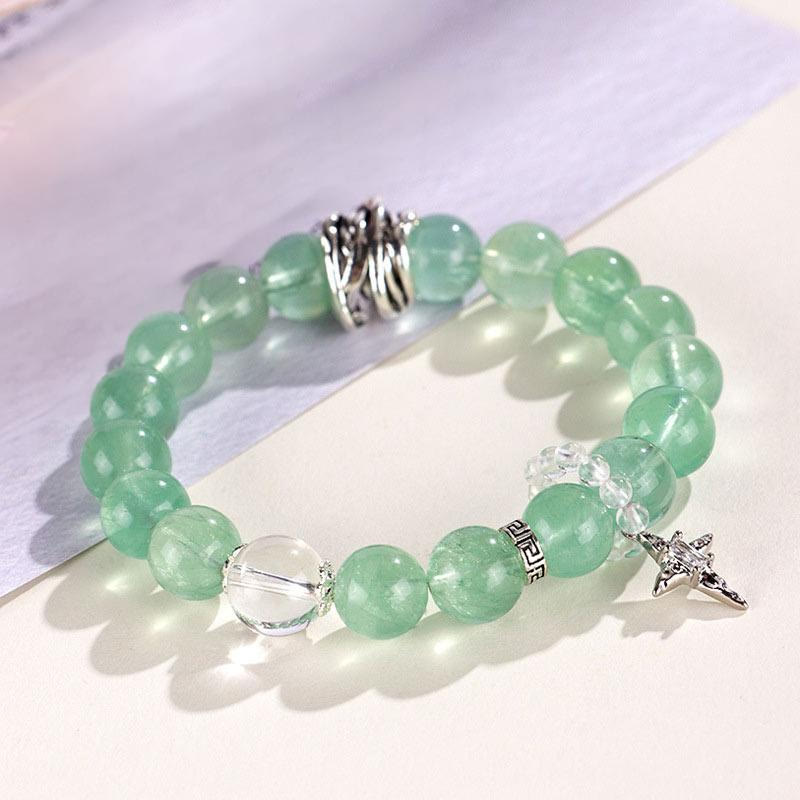 Foviel Green Fluorite Beads Moon Star Peace Bracelet