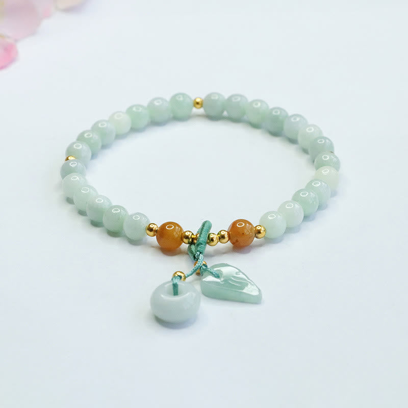 Bracelet Foviel en jade perles et feuille boucle de paix prospérité