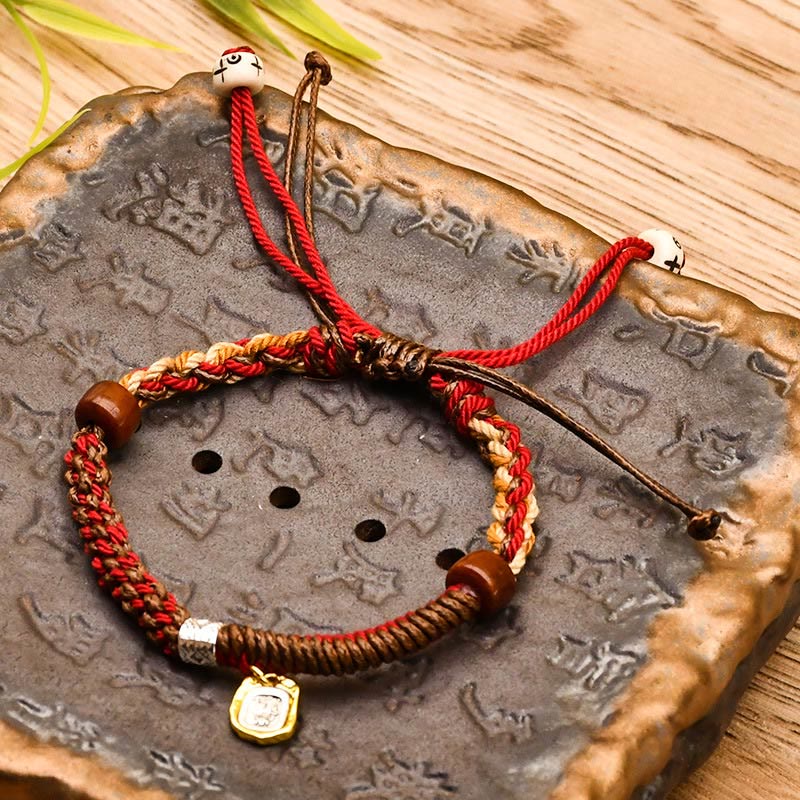 Foviel Handmade Tibetan Zakiram Goddess Of Wealth Wood Protection Braided Bracelet