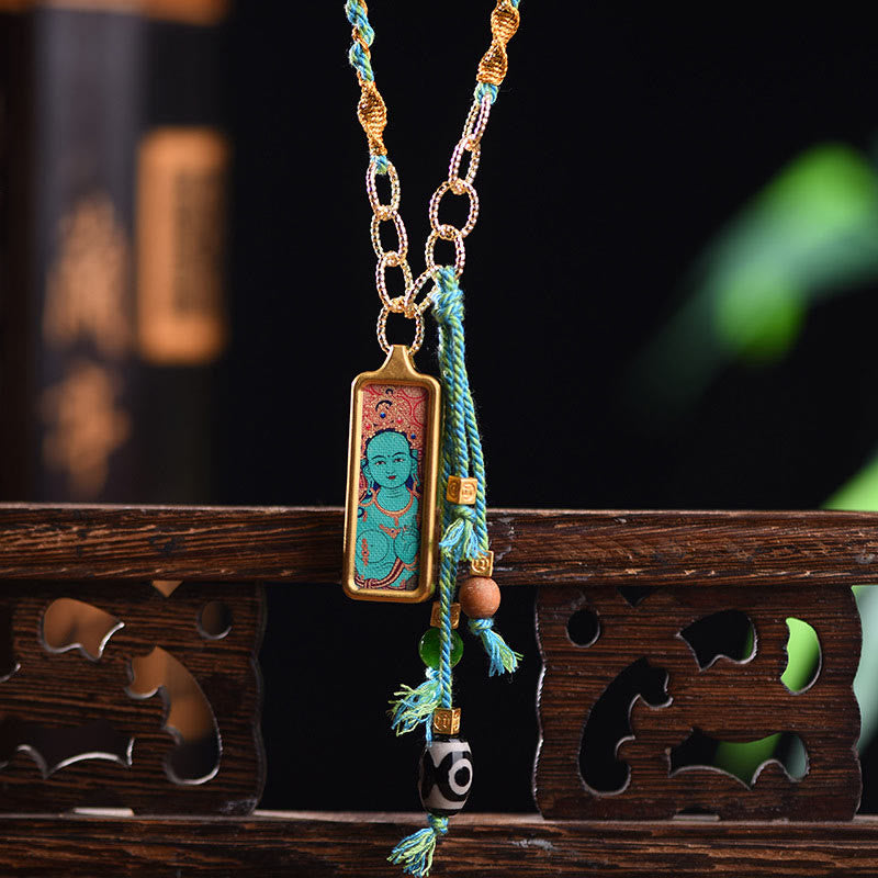 Foviel Tibet God Of Wealth Titanium Steel Thangka Wealth Necklace Pendant
