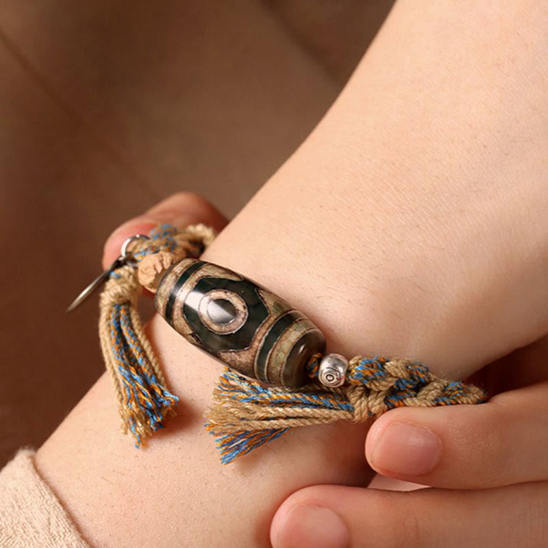 Foviel Tibetan Dzi Bead Wealth Protection Braided Bracelet