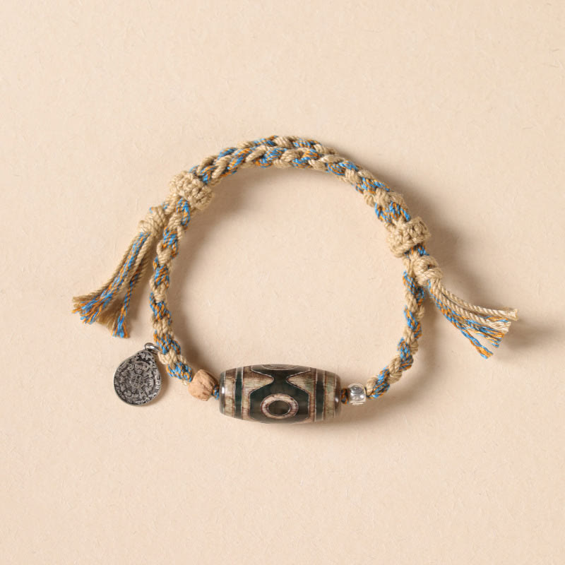 Bracelet tressé de protection de la richesse avec perle Dzi tibétaine Foviel