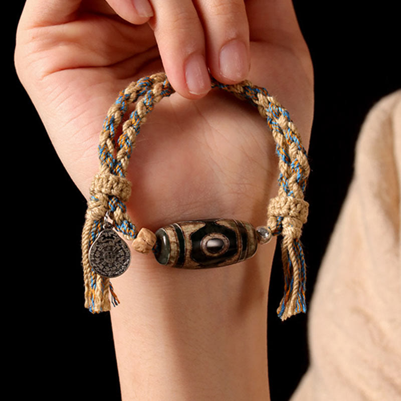 Foviel Tibetan Dzi Bead Wealth Protection Braided Bracelet