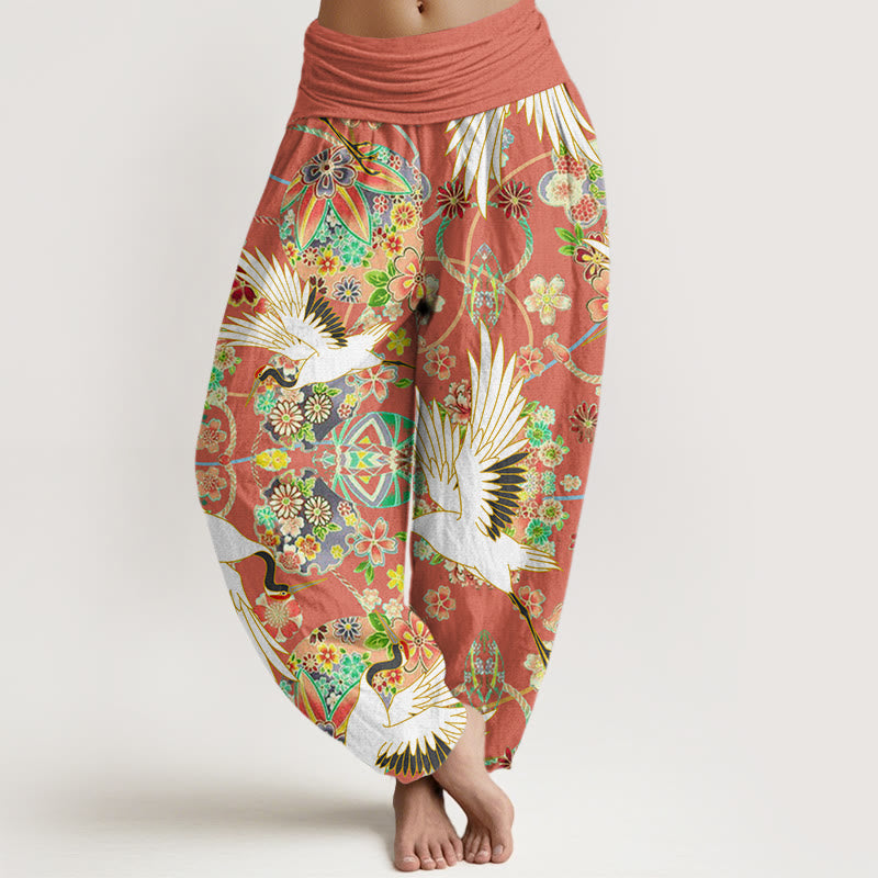 Buddha Stones Cotton Casual Crane Floral Geometric Pattern Elastic Waist Women's Harem Pants - DarkOrange - US22,UK/AU26,EU54 (6XL) - image 4