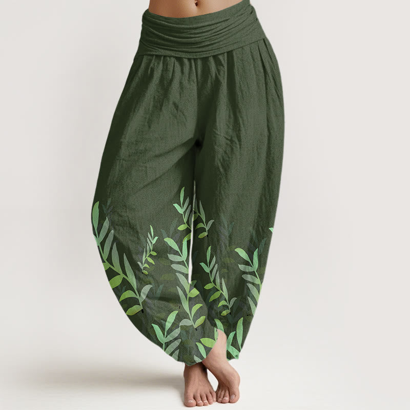 Buddha Stones Casual Leaves Pattern Women's Elastic Waist Harem Pants - ForestGreen - US22,UK/AU26,EU54 (6XL) - image 5