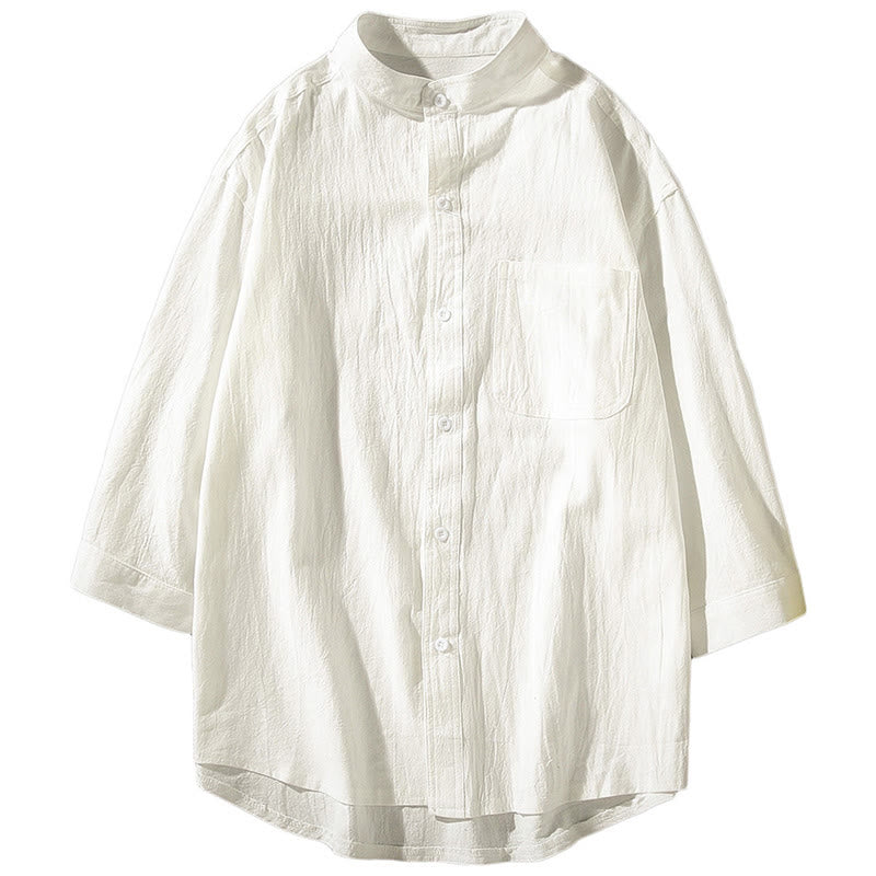 Buddha Stones Vintage Casual Plain Single Breasted Three Quarter Sleeve Men's Shirt With Pocket - image 14
